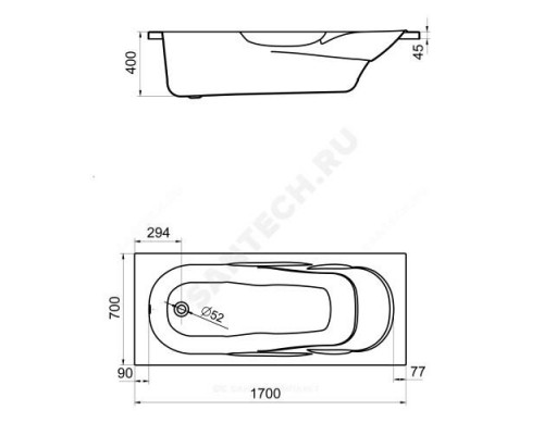 Ванна акриловая Касабланка М 170х70см без ножек Santek 1.WH50.1.531