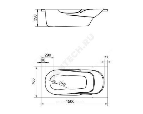 Ванна акриловая Касабланка М 150х70см без ножек Santek 1.WH50.1.530