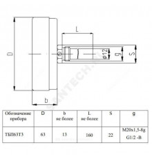 Термометр биметаллический осевой Дк63 L=160мм G1/2