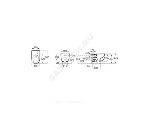 Унитаз подвесной горизонт/выпуск без сиденья белый Meridian rimless Roca 34624L000