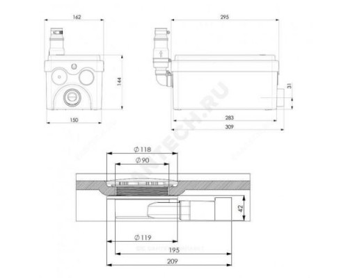 Установка канализационная SANIDOUCHE FLAT SFA