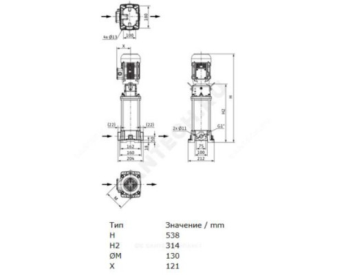 Насос многоступенчатый вертикальный HELIX FIRST V 203-5/16/E/S/400-50 PN16 3х400В/50 Гц Wilo 4201019