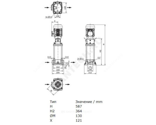 Насос многоступенчатый вертикальный HELIX FIRST V 205-5/16/E/S/400-50 PN16 3х400В/50 Гц Wilo 4201025