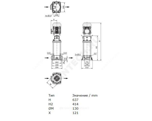 Насос многоступенчатый вертикальный HELIX FIRST V 207-5/16/E/S/400-50 PN16 3х400В/50 Гц Wilo 4201031