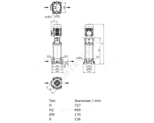 Насос многоступенчатый вертикальный HELIX FIRST V 210-5/16/E/S/400-50 PN16 3х400В/50 Гц Wilo 4201040