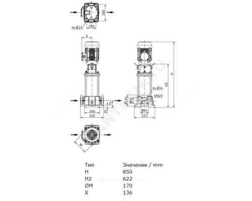 Насос многоступенчатый вертикальный HELIX FIRST V 213-5/25/E/S/400-50 PN25 3х400В/50 Гц Wilo 4201051