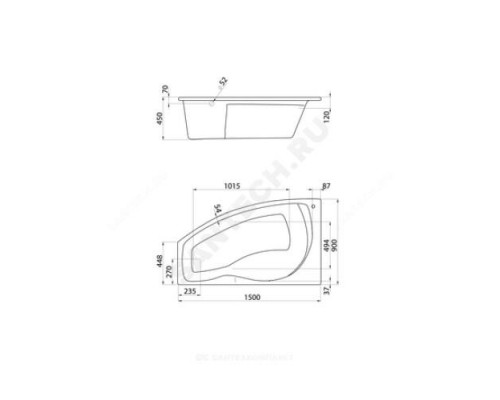 Ванна акриловая Майорка L 150х90см без ножек левосторонняя Santek 1.WH11.1.984