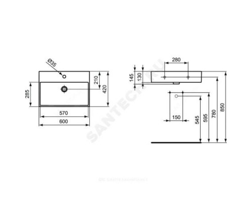 Умывальник подвесной STRADA 60 1 отверстие под смеситель по центру Ideal Standard K077801