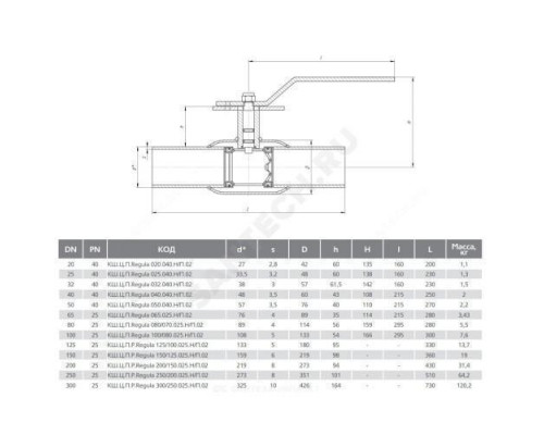 Кран шаровой балансировочный ручной сталь Regula Ду 25 Ру40 п/привар Kvs=12.11м3/ч без ниппелей LD КШ.Ц.П.Regula 025.040.Н/П.02