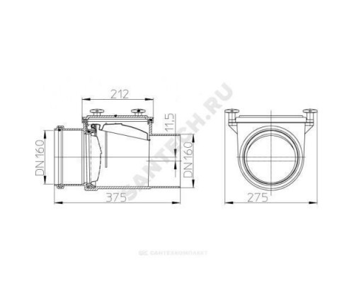 Клапан обратный канализационный коричневый Дн 160 б/нап с заслонкой из нерж стали, монтажным лючком HL HL 715.1