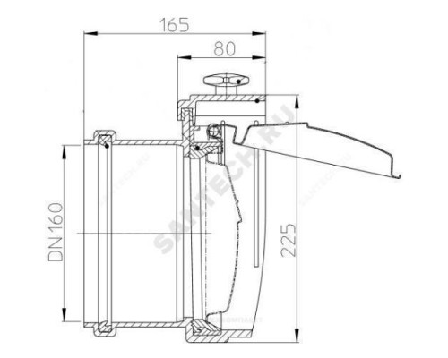 Клапан обратный канализационный коричневый Дн 160 б/нап с заслонкой из нерж стали, монтажным лючком HL HL 715.1
