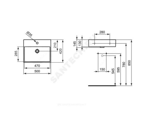 Умывальник подвесной STRADA 50 1 отверстие под смеситель по центру Ideal Standard K077701