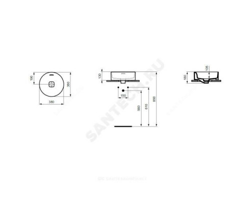 Умывальник мебельный STRADA II Round Vessel 38 без отверстия под смеситель Ideal Standard T292901