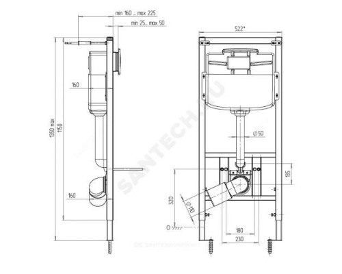 Инсталляция для подвесного унитаза с кнопкой смыва хром глянцевый WC1110 WP1210 АНИ Пласт WCP1121