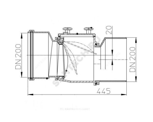 Клапан обратный канализационный коричневый Дн 200 б/нап с заслонкой из нерж стали, монтажным лючком HL 720