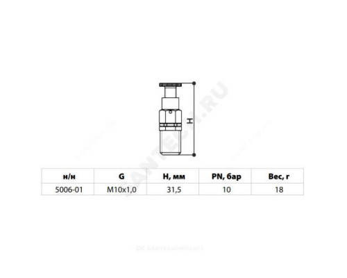 Кран Маевского ручной латунь 5006 Ду 10 Ру10 М10х1,0 НР с колпачком Aquasfera 5006-01