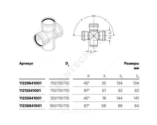 Крестовина PP-H 1-плоскостная бесшумная белая RAUPIANO PLUS Дн 160х110х110х87гр б/нап в/к Rehau 11236841001