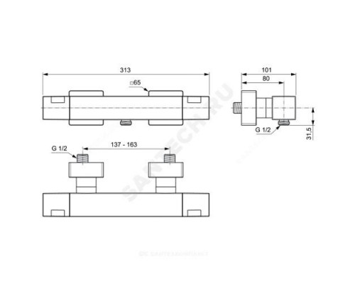 Смеситель для ванны с душем термостат Ceratherm C100 Ideal Standard A7533AA