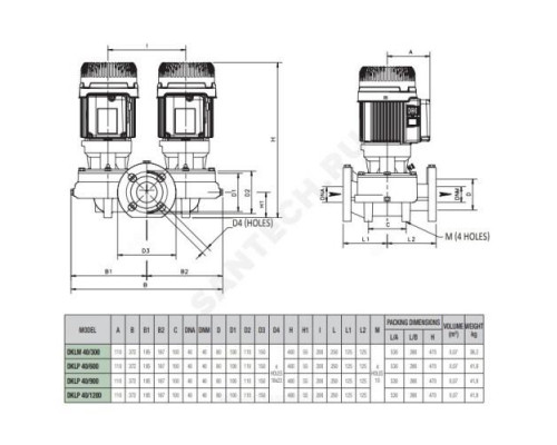 Насос ин-лайн с сухим ротором DKLP 40-900 M сдвоенный DAB 105210424