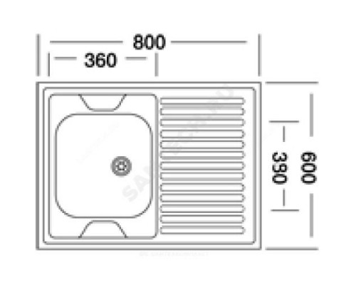 Мойка левосторонняя накладная 800х600х150мм сталь нержавеющая AISI 201 без сифона выпуск 1 1/2