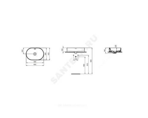 Умывальник мебельный STRADA II Oval Vessel 60 без отверстия под смеситель Ideal Standard T360401