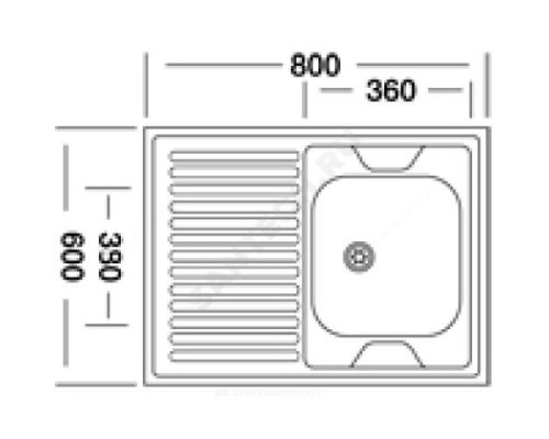 Мойка правосторонняя накладная 800х600х150мм сталь нержавеющая AISI 201 без сифона выпуск 1 1/2