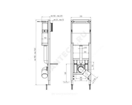 Инсталляция для подвесного унитаза с кнопкой смыва хром глянцевый WC1310 WP2410 АНИ Пласт WCP1310