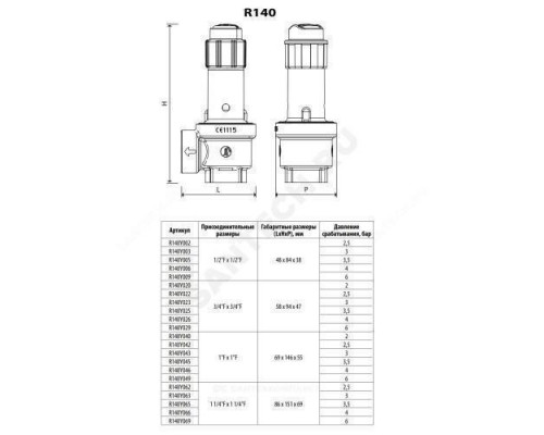 Клапан предохранительный пружинный угловой латунь R140 Ду20х20 ВР G3/4