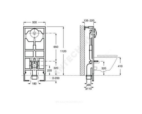 Инсталляция для подвесного унитаза без кнопки смыва Duplo WC Fluxor Roca 890092100