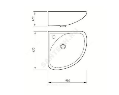 Умывальник угловой подвесной Факел 43 1 отверстие под смеситель по центру белый Лобненский стройфарфор