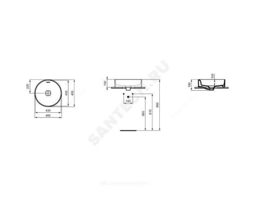 Умывальник мебельный STRADA II Round Vessel 45 без отверстия под смеситель Ideal Standard T296101