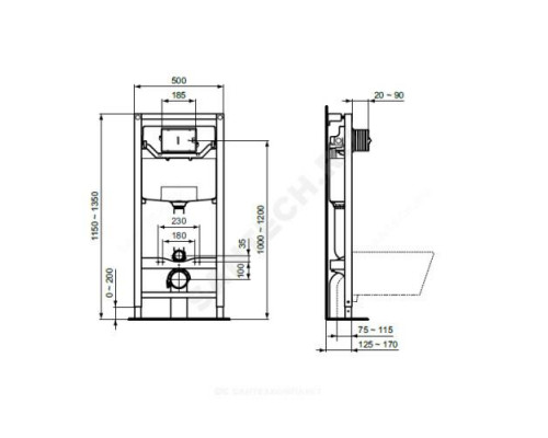 Инсталляция для подвесного унитаза с кнопкой смыва PROSYS 120 P OLEAS P1 Ideal Standard R0309AA