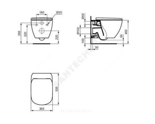 Унитаз подвесной горизонт/выпуск без сиденья белый матовый TESI AquaBlade Ideal Standard T0079V1