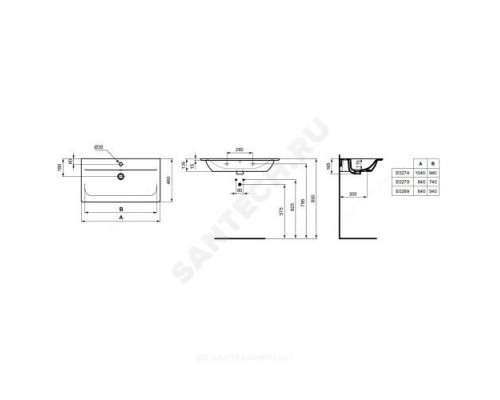 Умывальник мебельный CONNECT Vanity 84 1 отверстие под смеситель по центру Ideal Standard E027901