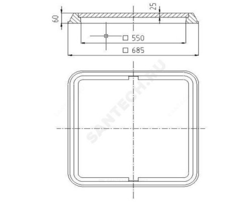 Люк полимер (легкий) 685х685мм черный квадратный h=60мм 30кН Ростполимерпром