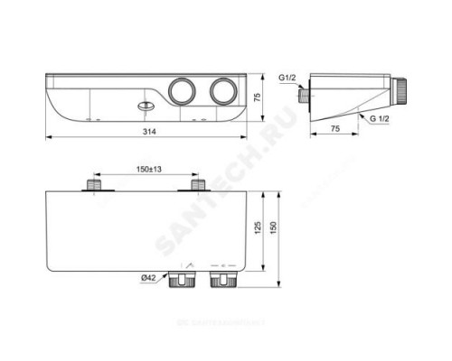 Смеситель для ванны с душем термостат Ceratherm S200 Ideal Standard A7329AA