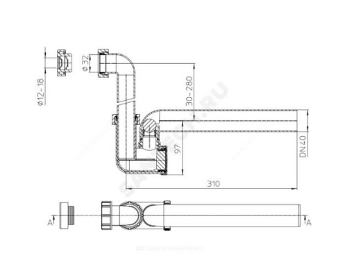 Сифон для кондиционеров трубный DN32xDN40 с обратным клапаном, прозрачный HL HL136NT