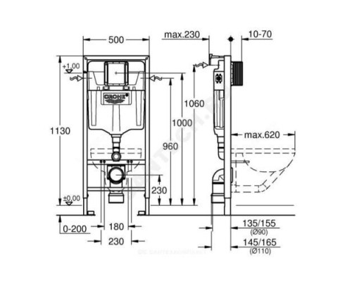 Инсталляция для подвесного унитаза без кнопки смыва Rapid SL Grohe 38536001