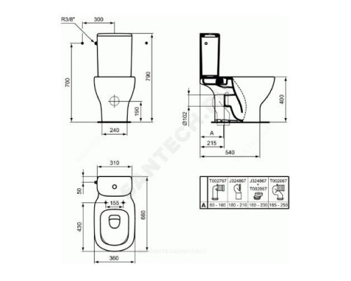 Унитаз без бачка горизонт/выпуск без сиденья TESI Ideal Standard T008701