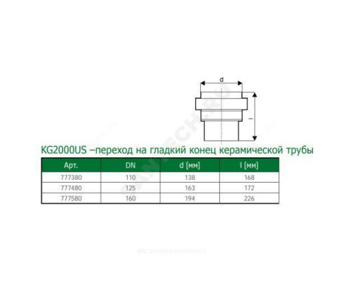 Переход PP-MD на гладкий конец керамической трубы зелёный KG2000 KG2000US Дн 160 б/нап в/к Ostendorf 777580