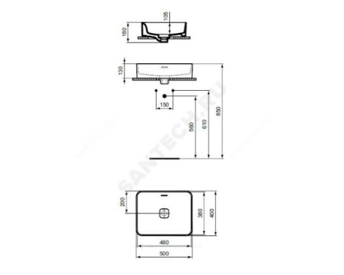 Умывальник мебельный STRADA II Vessel 50 без отверстия под смеситель Ideal Standard T296501