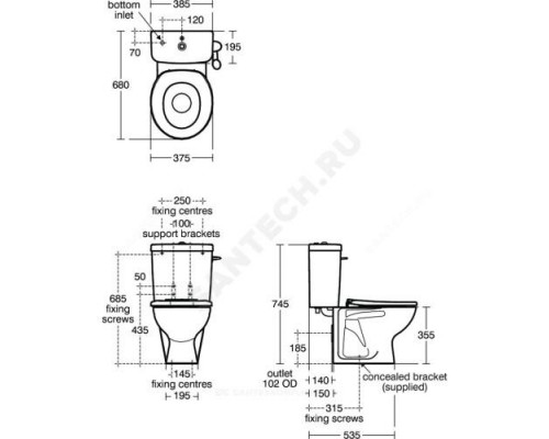 Бачок для унитаза нижний подвод 1/реж CONTOUR 21 Ideal Standard S306401