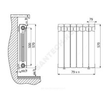Радиатор биметаллический Base 500 7 секций Qну=1379 Вт RAL 9016 (белый) RIFAR B 500-7