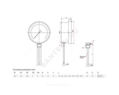 Термометр биметаллический радиальный Дк100 L=46мм G1/2