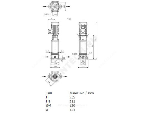 Насос многоступенчатый вертикальный HELIX V 402-1/16/E/S/400-50 PN16 3х400В/50 Гц Wilo 4201364