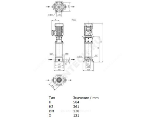 Насос многоступенчатый вертикальный HELIX V 404-1/16/E/S/400-50 PN16 3х400В/50 Гц Wilo 4201369