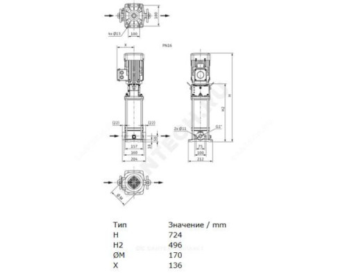 Насос многоступенчатый вертикальный HELIX V 409-1/16/E/S/400-50 PN16 3х400В/50 Гц Wilo 4201382