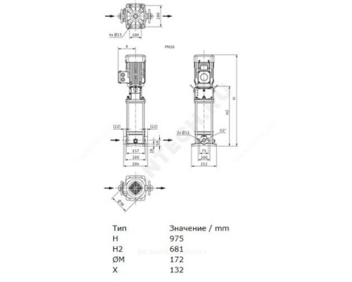 Насос многоступенчатый вертикальный HELIX V 416-1/16/E/S/400-50 PN16 3х400В/50 Гц Wilo 4201395