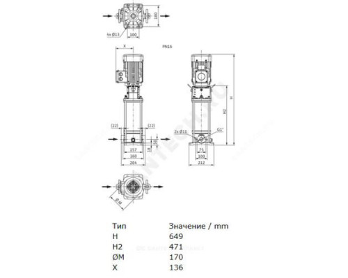 Насос многоступенчатый вертикальный HELIX V 406-1/16/E/KS/400-50 PN16 3х400В/50 Гц Wilo 4160522