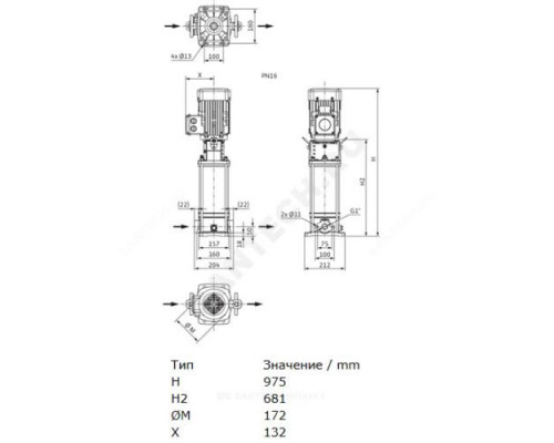 Насос многоступенчатый вертикальный HELIX V 414-1/16/E/KS/400-50 PN16 3х400В/50 Гц Wilo 4160536